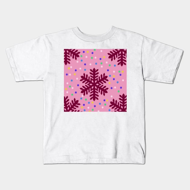 red marron colorful snowflakes background Kids T-Shirt by Artistic_st